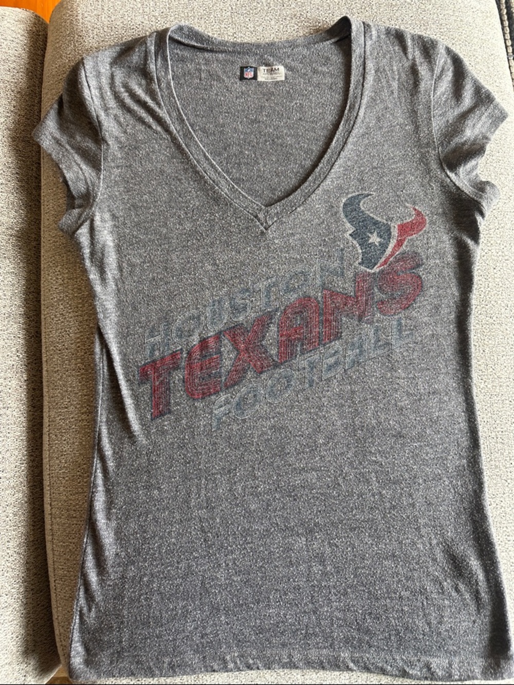 NFL Houston Texans Women's Gray V-Neck Tee with Team Logo